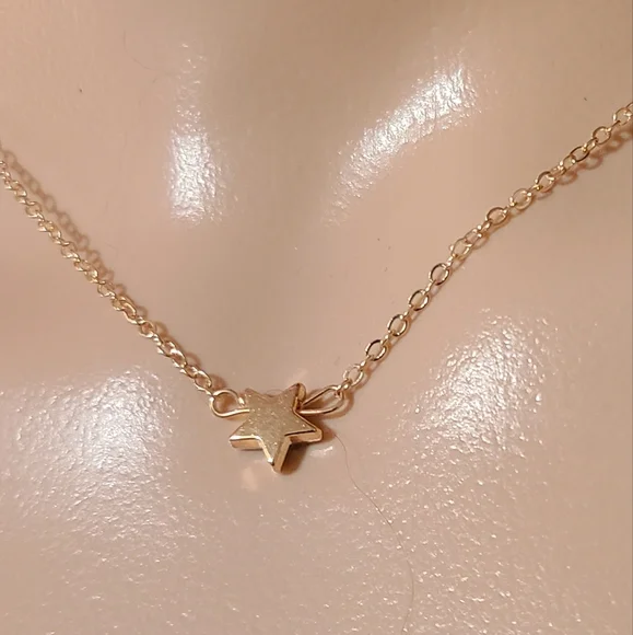 GOLDEN STAR NECKLACE ON GOLD PLATED CHAIN - Picture 1 of 4